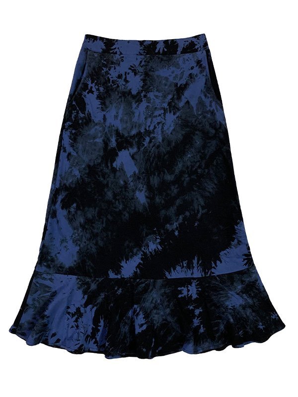EMMIOL Falda midi con volantes y efecto tie dye