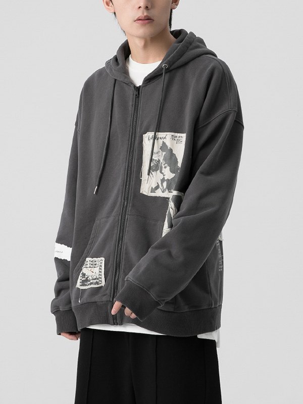 Emmiol Free shipping 2023 Men's Patched Detail Zipper Hoodie Gray L in  Sweatshirts online store. | EMMIOL