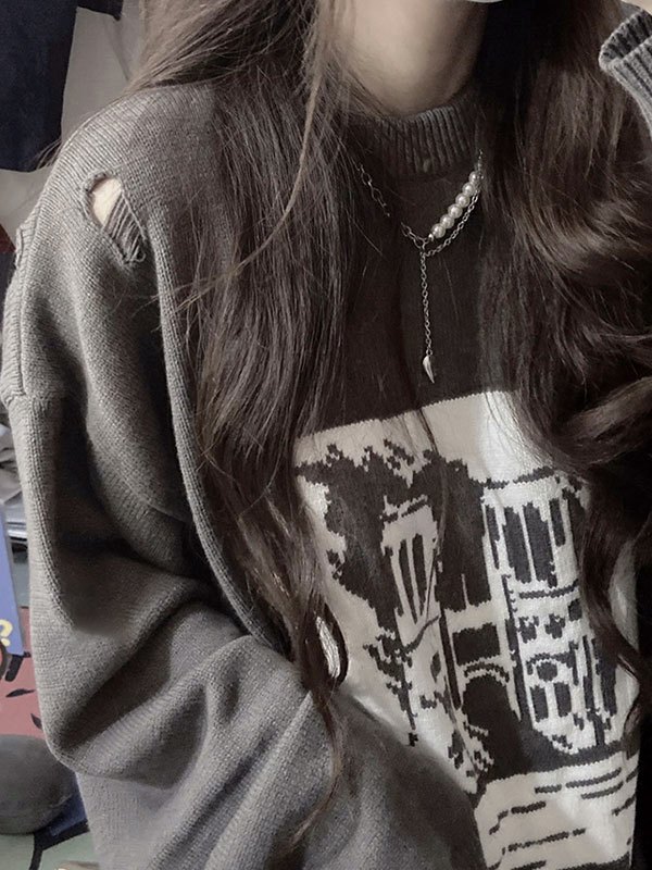 EMMIOL Suéter oversize de jacquard desgastado