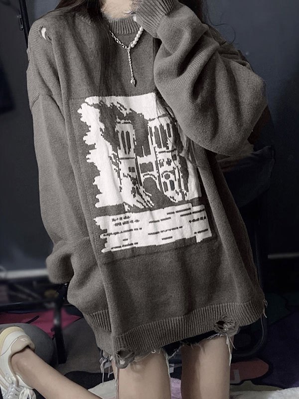 EMMIOL Suéter oversize de jacquard desgastado