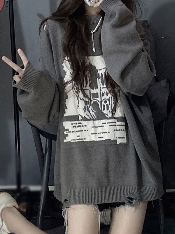 EMMIOL Suéter oversize de jacquard desgastado