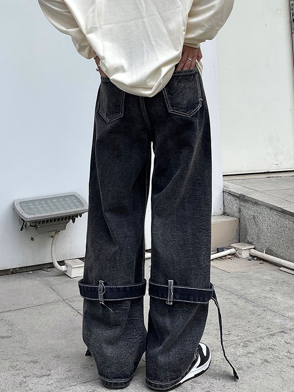EMMIOL Jeans cargo de retazos con detalle de tirantes para hombre