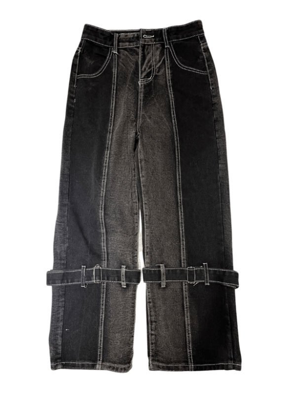 EMMIOL Jeans cargo de retazos con detalle de tirantes para hombre
