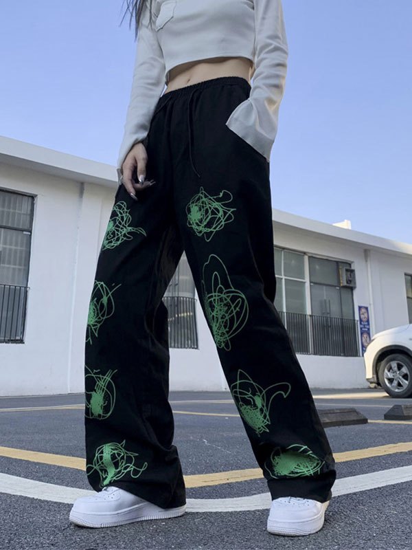 EMMIOL Draft Line Printed Baggy Pants