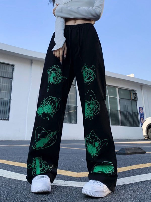 EMMIOL Draft Line Printed Baggy Pants