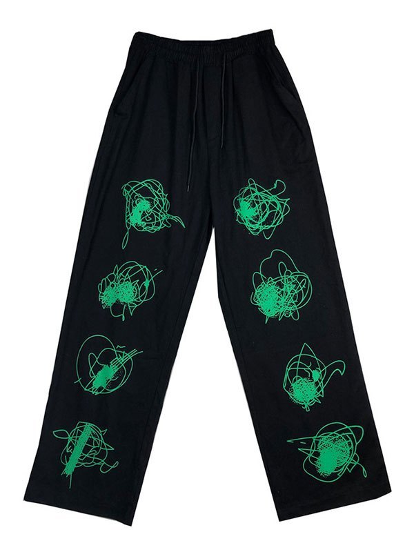 EMMIOL Draft Line Printed Baggy Pants