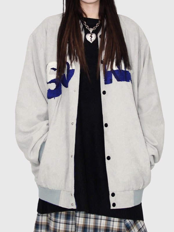 EMMIOL Corduroy Toweling Embroidered Varsity Jacket