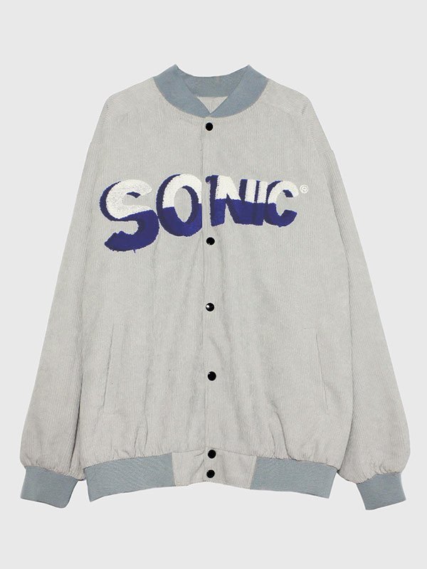 EMMIOL Corduroy Toweling Embroidered Varsity Jacket