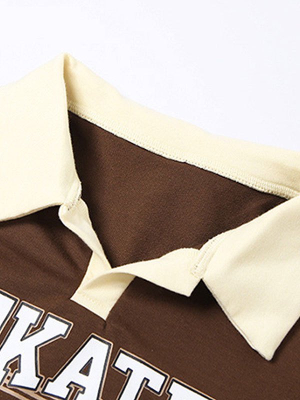EMMIOL Sudadera corta estampada con cuello de polo