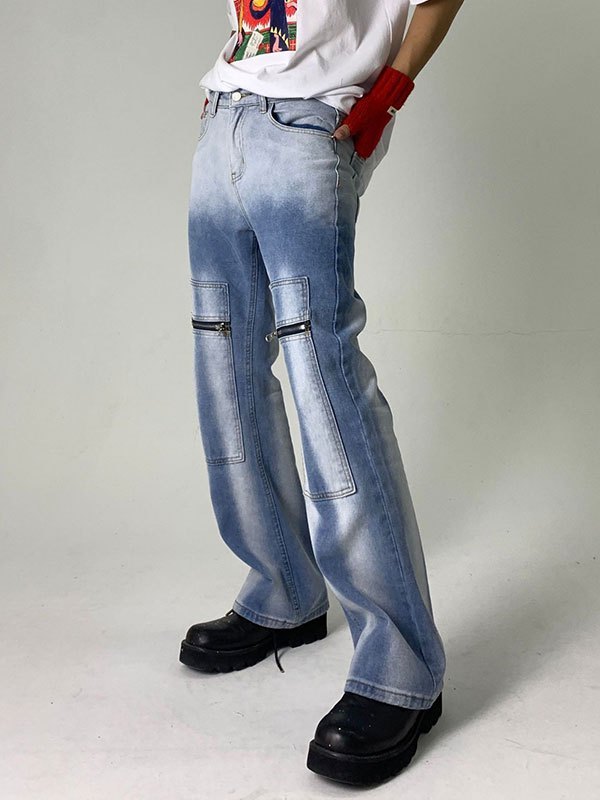 EMMIOL Jeans acampanados con efecto tie dye y patchwork para hombre