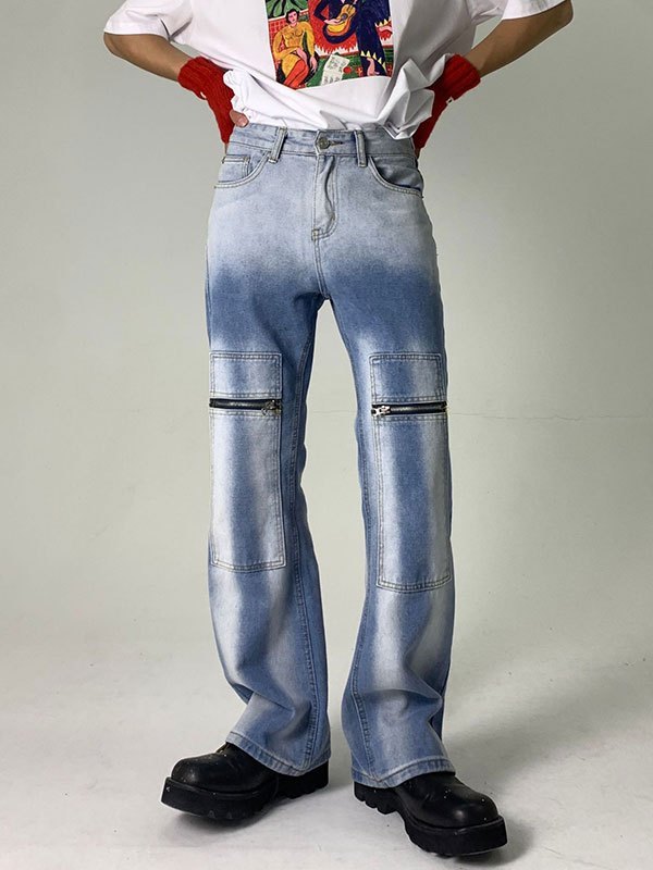 EMMIOL Jeans acampanados con efecto tie dye y patchwork para hombre