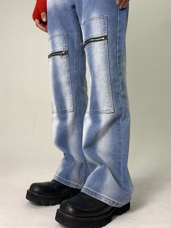 EMMIOL Jeans acampanados con efecto tie dye y patchwork para hombre