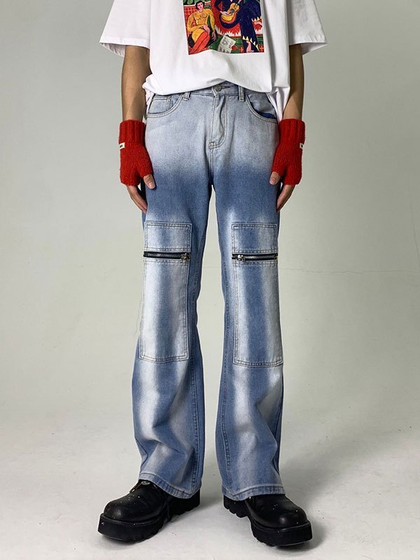 EMMIOL Jeans acampanados con efecto tie dye y patchwork para hombre