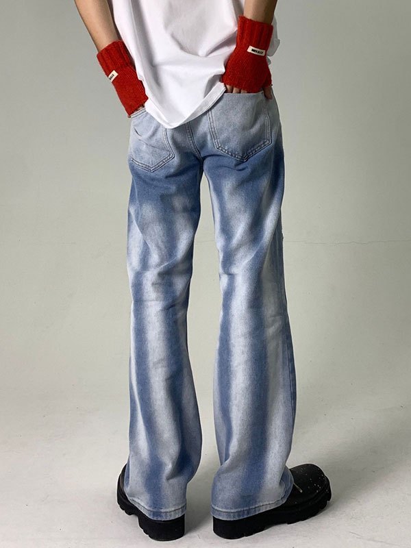 EMMIOL Jeans acampanados con efecto tie dye y patchwork para hombre