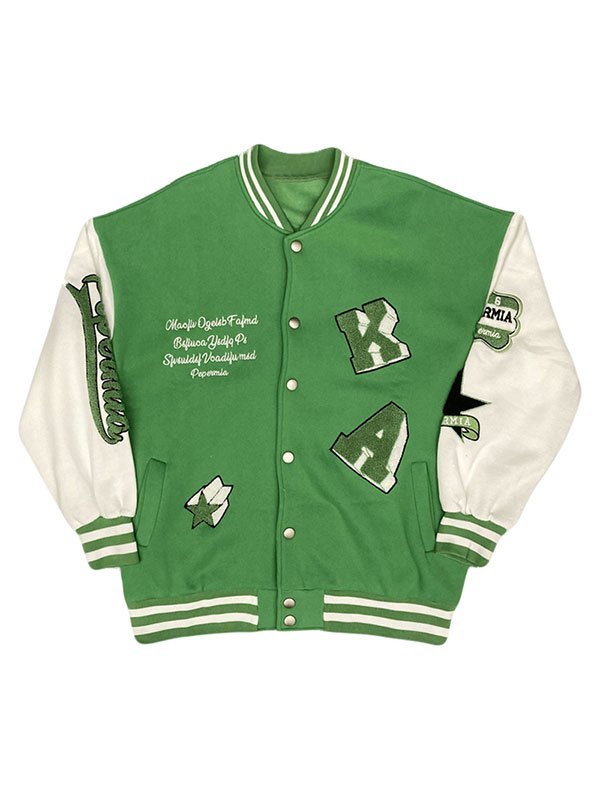 2022 Men's Toweling Embroidered Varsity Jacket Green L In Jacket Online