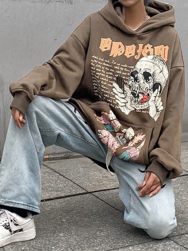 EMMIOL Skull Graphic Oversize Hoodie
