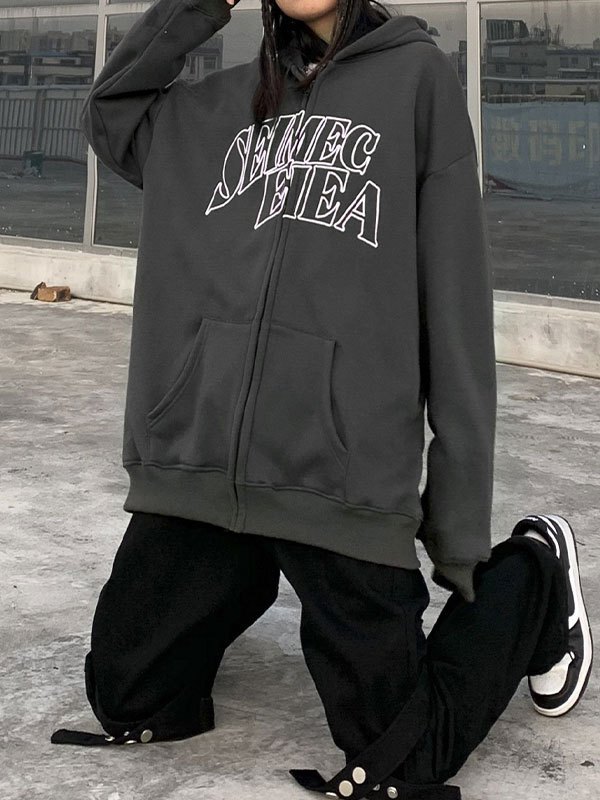 EMMIOL Embroidery Letter Oversize Hoodie