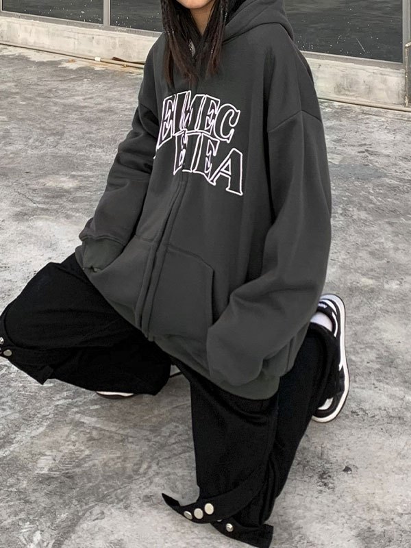 EMMIOL Embroidery Letter Oversize Hoodie