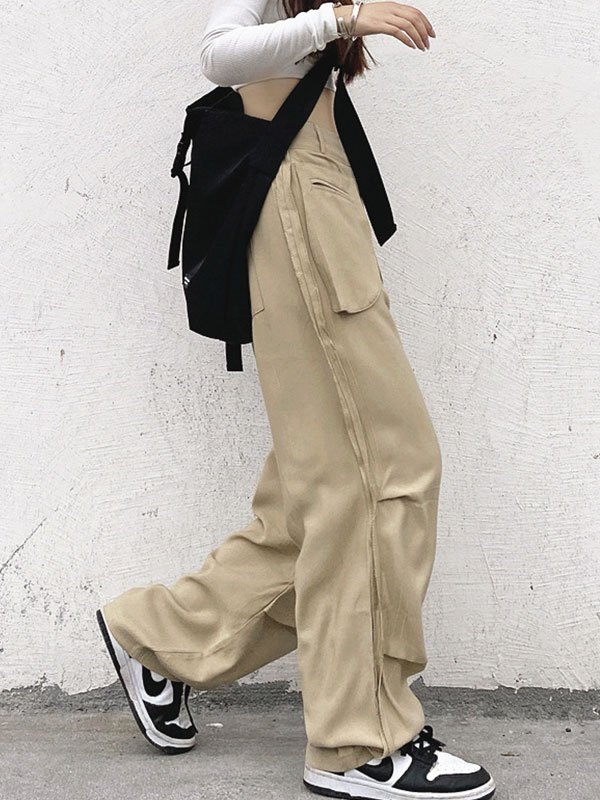 EMMIOL Pantalones de pierna recta con bolsillo del revés