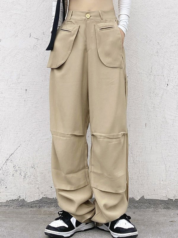 EMMIOL Pantalones de pierna recta con bolsillo del revés