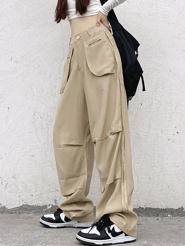 EMMIOL Pantalones de pierna recta con bolsillo del revés