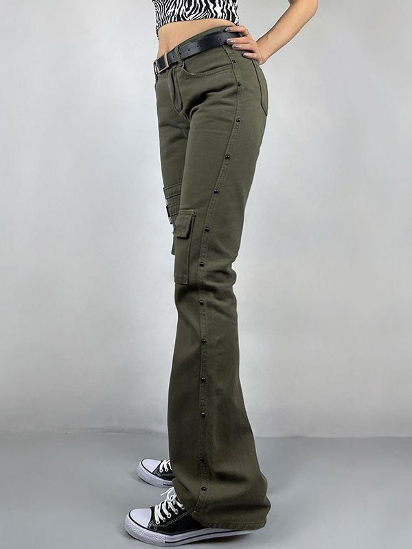 EMMIOL Pantalones cargo casuales de cintura alta con botones