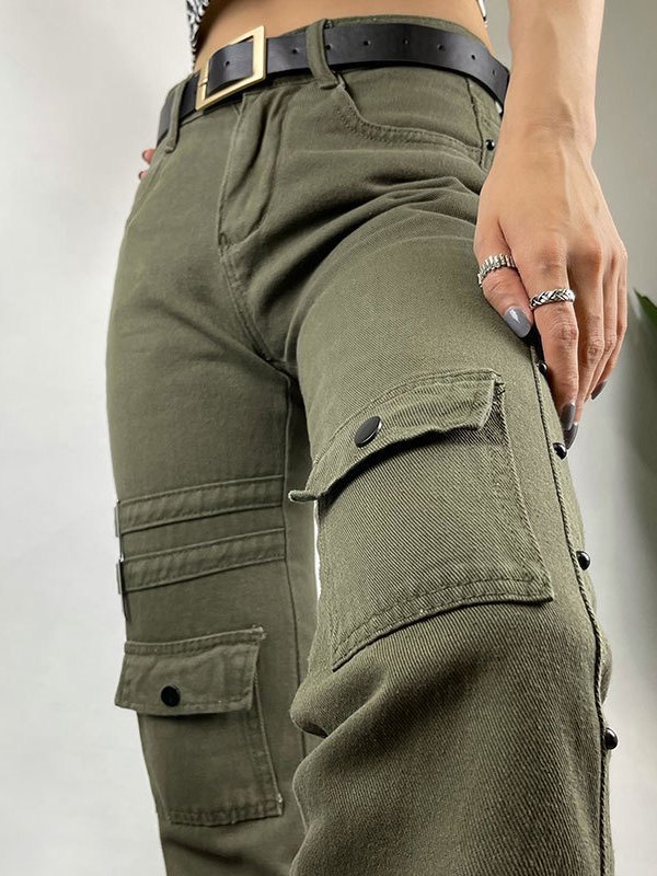 EMMIOL Pantalones cargo casuales de cintura alta con botones