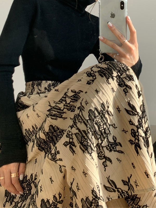 EMMIOL Falda midi con estampado floral vintage