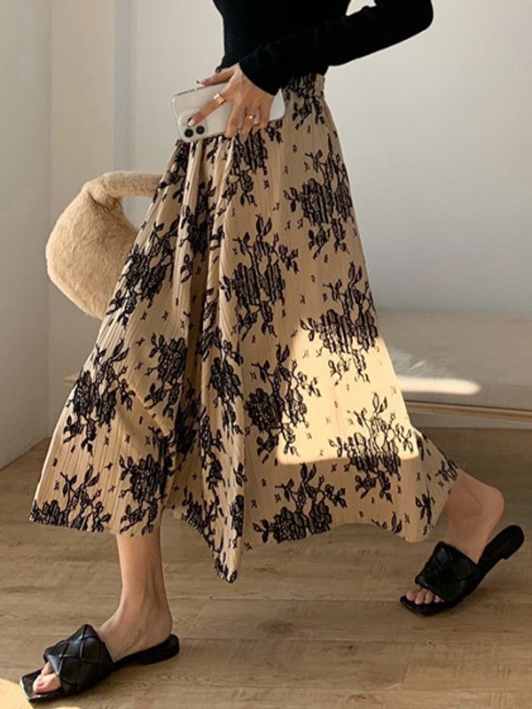 EMMIOL Falda midi con estampado floral vintage