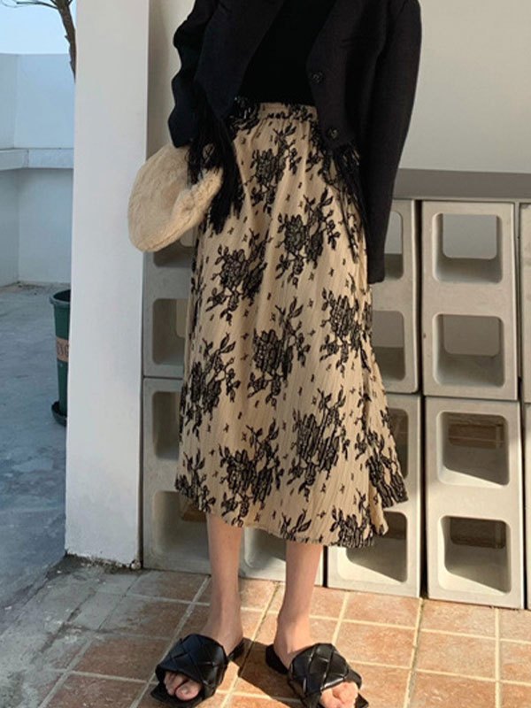 EMMIOL Falda midi con estampado floral vintage