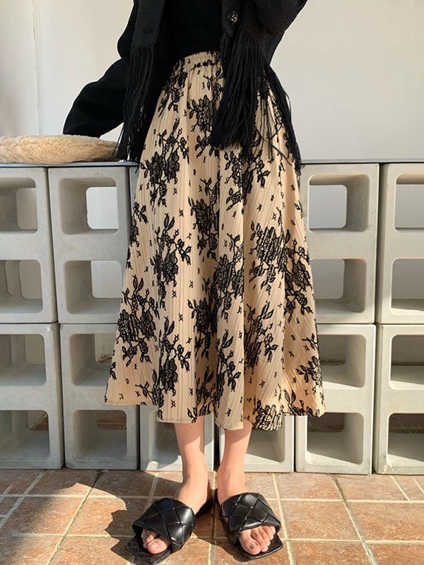 EMMIOL Falda midi con estampado floral vintage