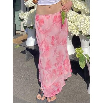 Chiffon Floral Print Midi Skirt