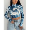 EMMIOL Marble Print Long Sleeve Crop Top