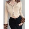 EMMIOL Kurze Strickjacke mit Faux-Leopard-Kragen