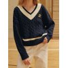 EMMIOL V Neck Preppy Cable Knit Sweater