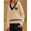 EMMIOL V Neck Preppy Cable Knit Sweater