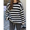 EMMIOL Jersey de punto de crochet a rayas con cuello redondo