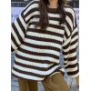 EMMIOL Jersey de punto de crochet a rayas con cuello redondo