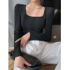 EMMIOL Camiseta de canalé de manga larga con lazo con cordón