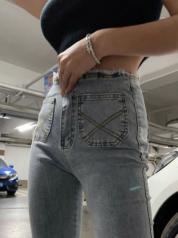 EMMIOL Vaqueros de campana con ribete deshilachado vintage