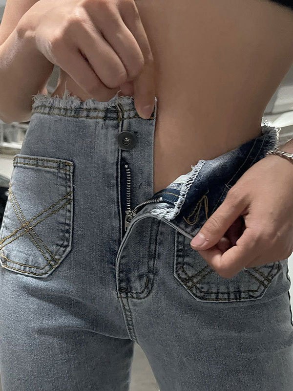 EMMIOL Vaqueros de campana con ribete deshilachado vintage