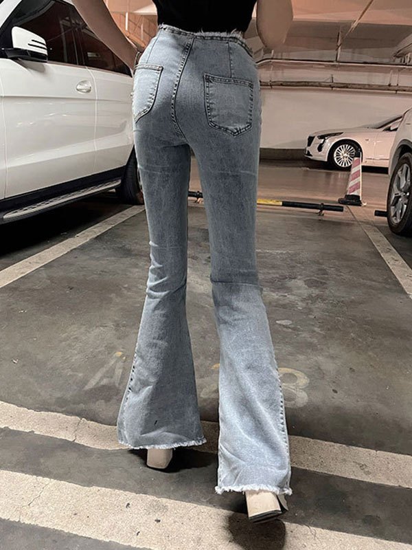 EMMIOL Vaqueros de campana con ribete deshilachado vintage