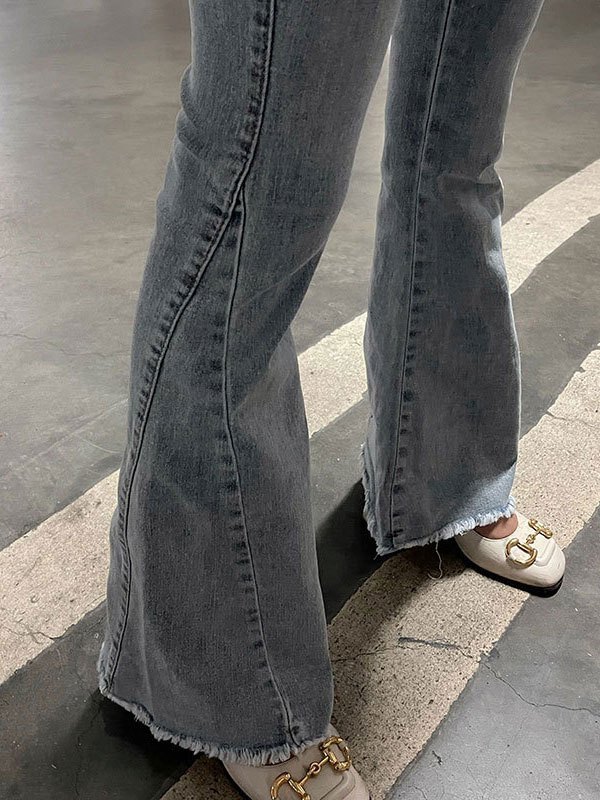 EMMIOL Vaqueros de campana con ribete deshilachado vintage