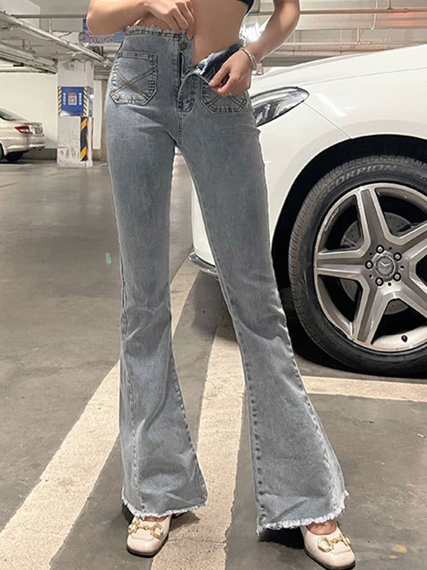 EMMIOL Vaqueros de campana con ribete deshilachado vintage