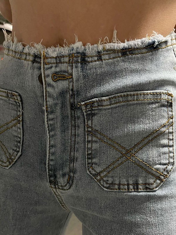 EMMIOL Vaqueros de campana con ribete deshilachado vintage