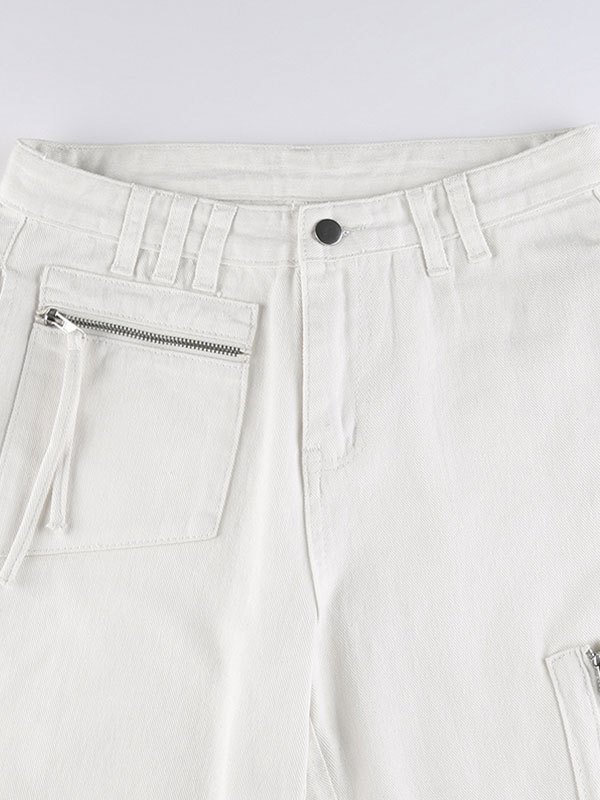 2022 Zipper Pocket Cargo Jeans White S In Cargo Jeans Online Store. Best For Sale