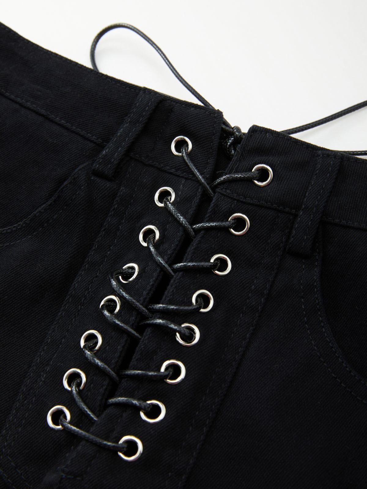 EMMIOL Eyelet Lace Up Denim Shorts