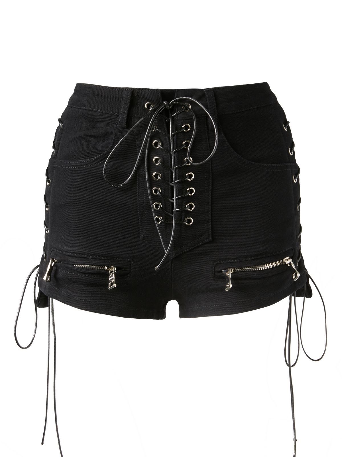 EMMIOL Eyelet Lace Up Denim Shorts