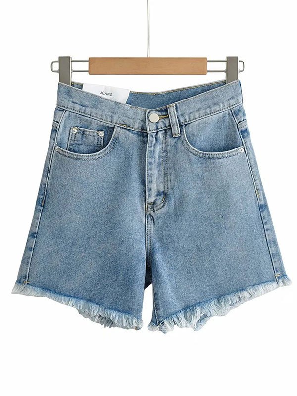 EMMIOL Raw Hem High Waist Denim Shorts