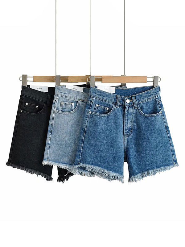 EMMIOL Raw Hem High Waist Denim Shorts